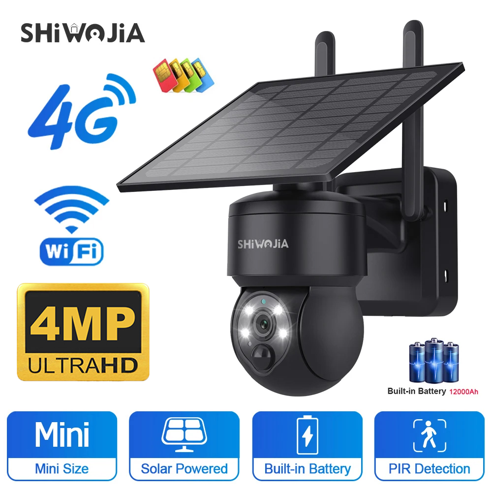 Smart Home Outdoor Camera - SHIWOJIA WIFI Беспроводная PTZ-солнечная камера 4G