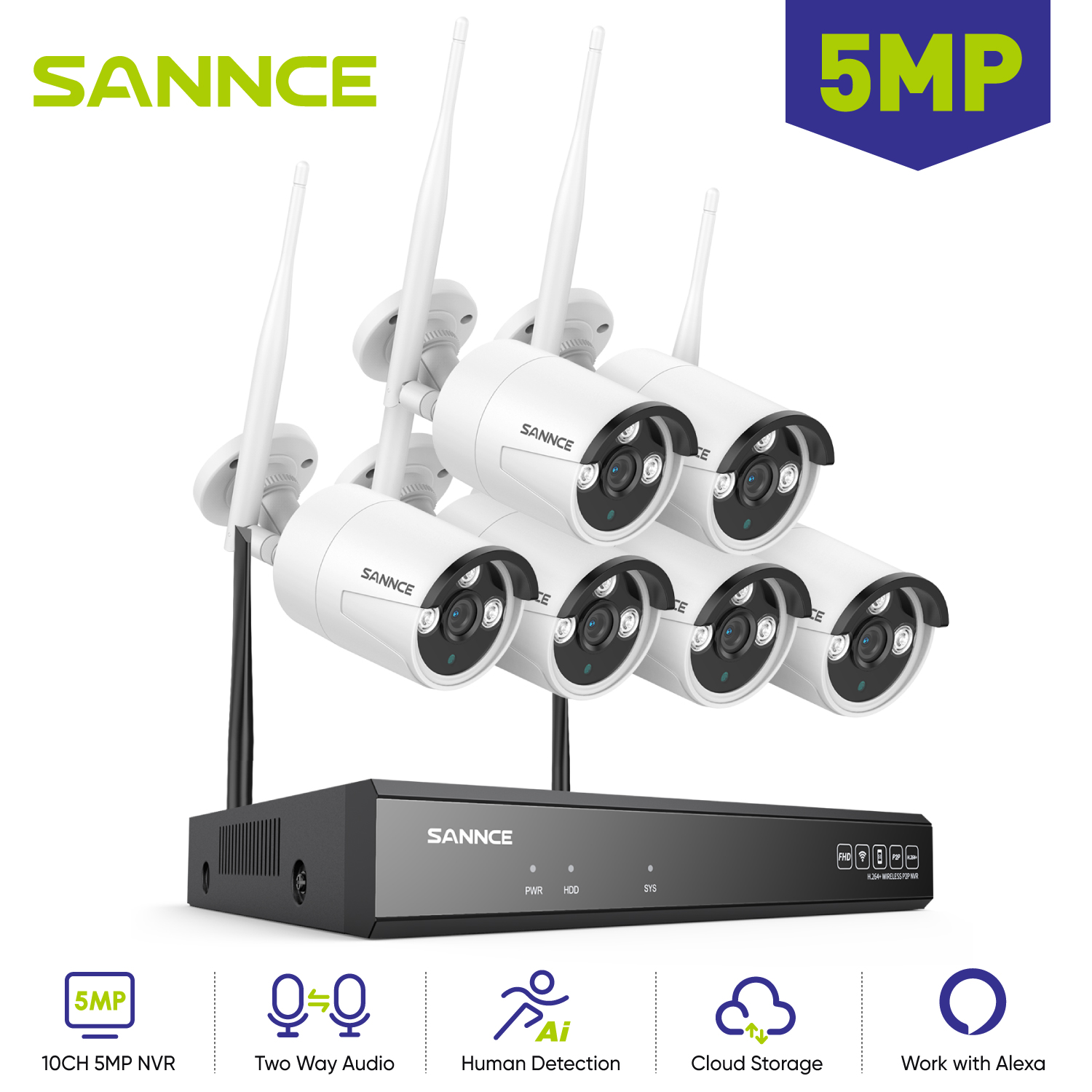 Smart Home Outdoor Camera - SANNCE 6 шт. 5 Мп Wi-Fi