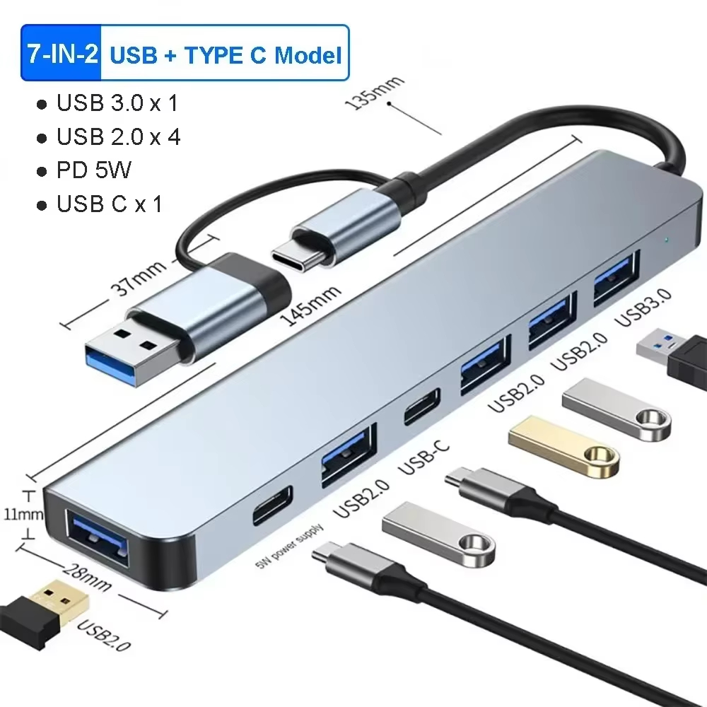 Smart Home Hub 2 - 7-в-2 USB C хаб-расширитель, многопортовый адаптер,